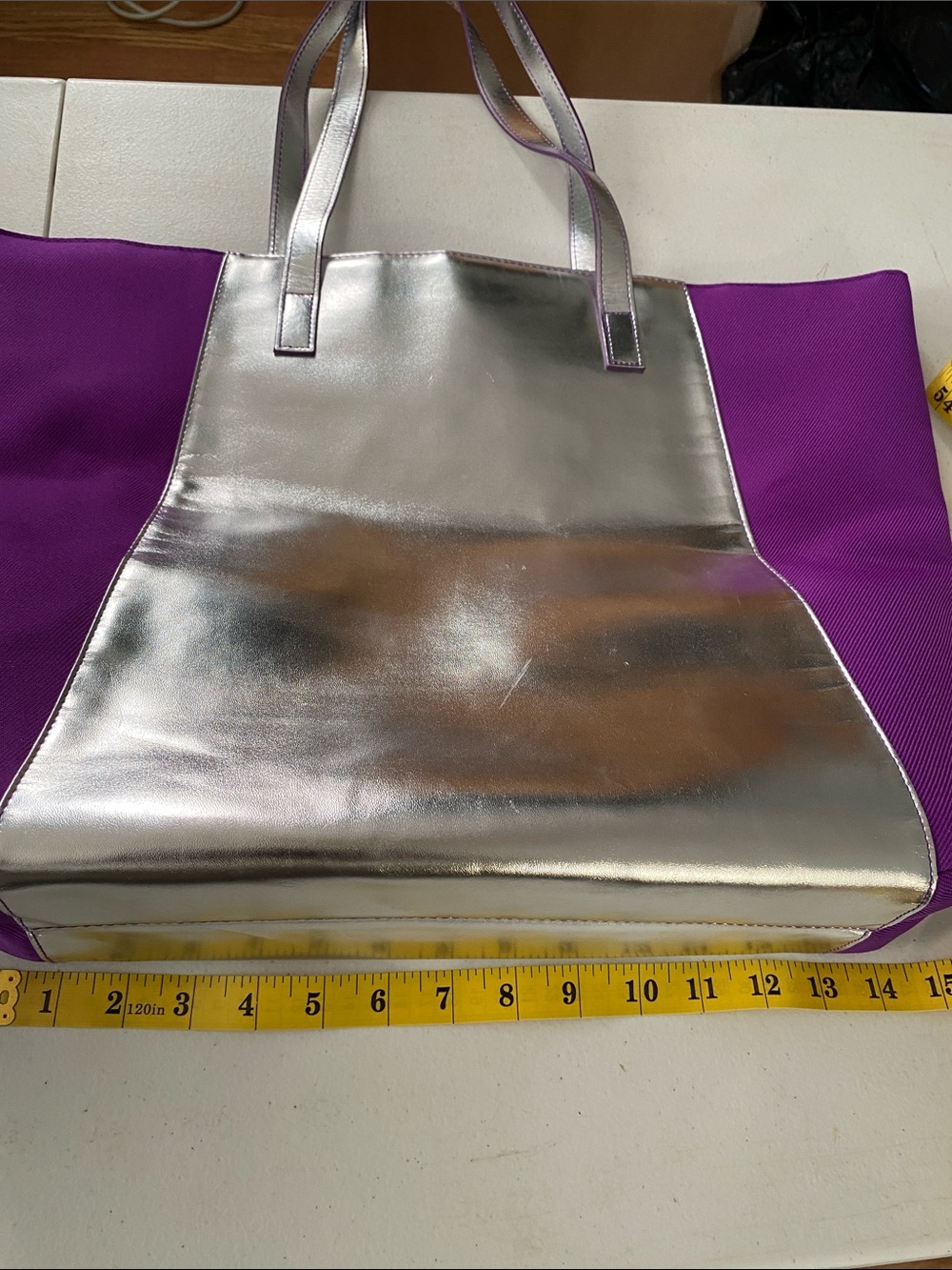 Clinique Silver Front Metallic Tote with Purple Panels - Picture 5 of 5